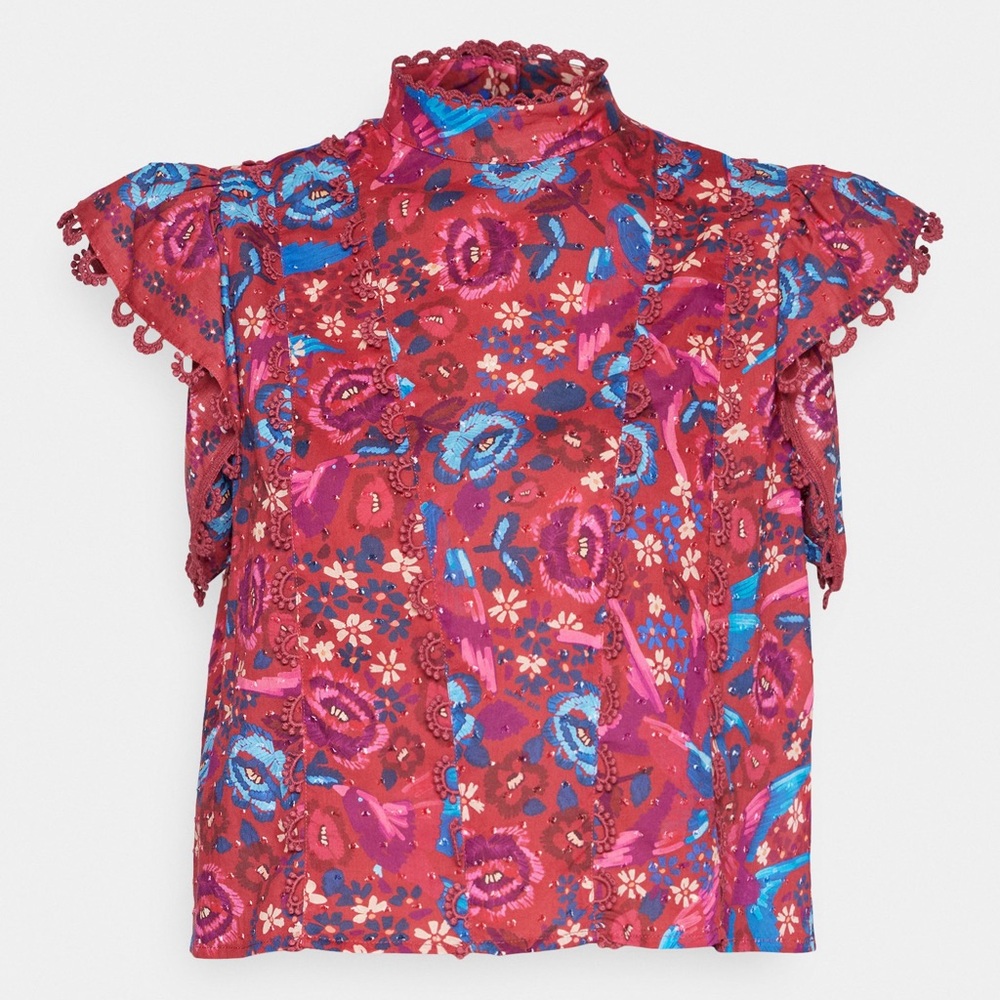 FARM Rio Pink Floral Ruffle Mock-Neck Blouse - Picture 4 of 8